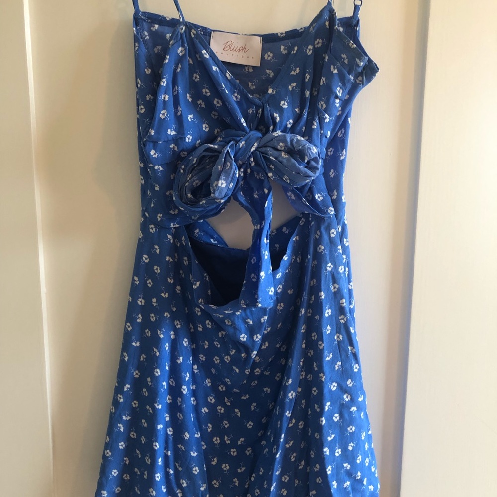 Floral Blue Cut-Out Dress